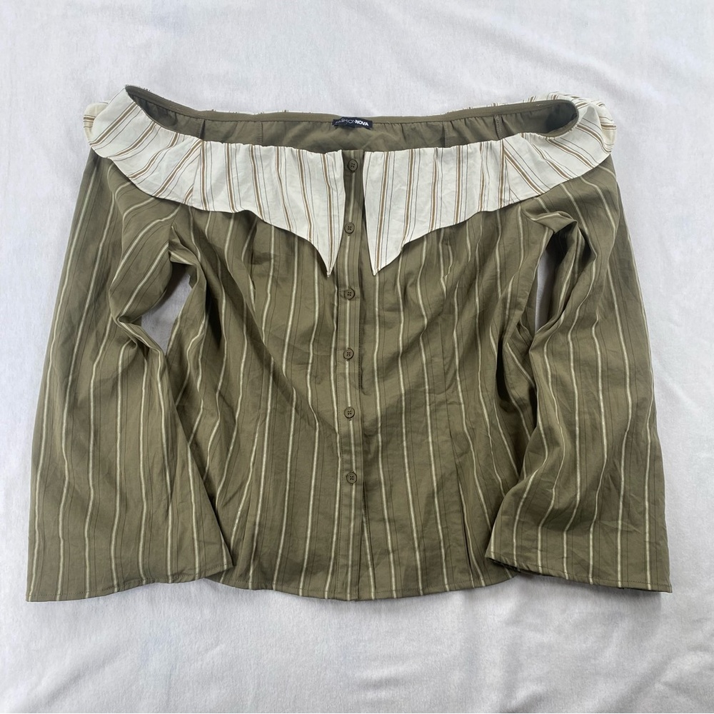 Fashion Nova Olive Green Striped Off-Shoulder Skirt